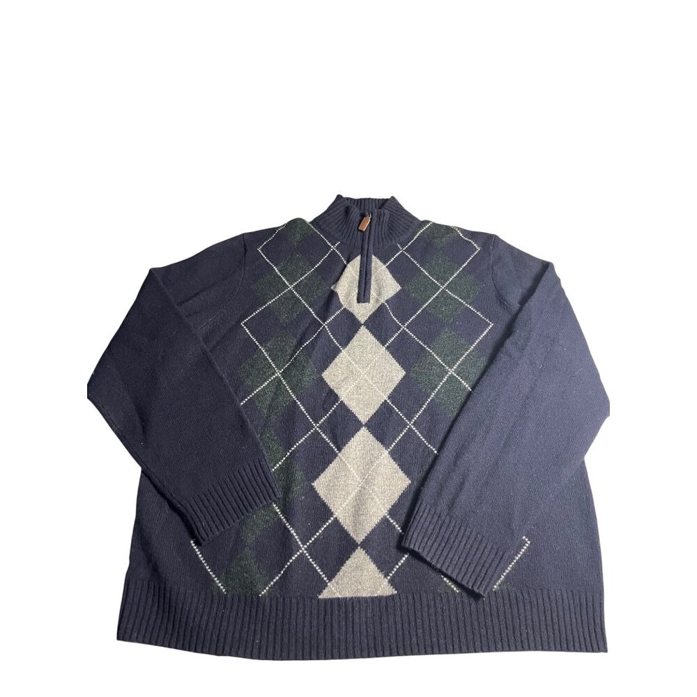 J. Crew Men’s XL 100% Lambswool Argyle quarter-Zip Sweater Black, green, & Gray